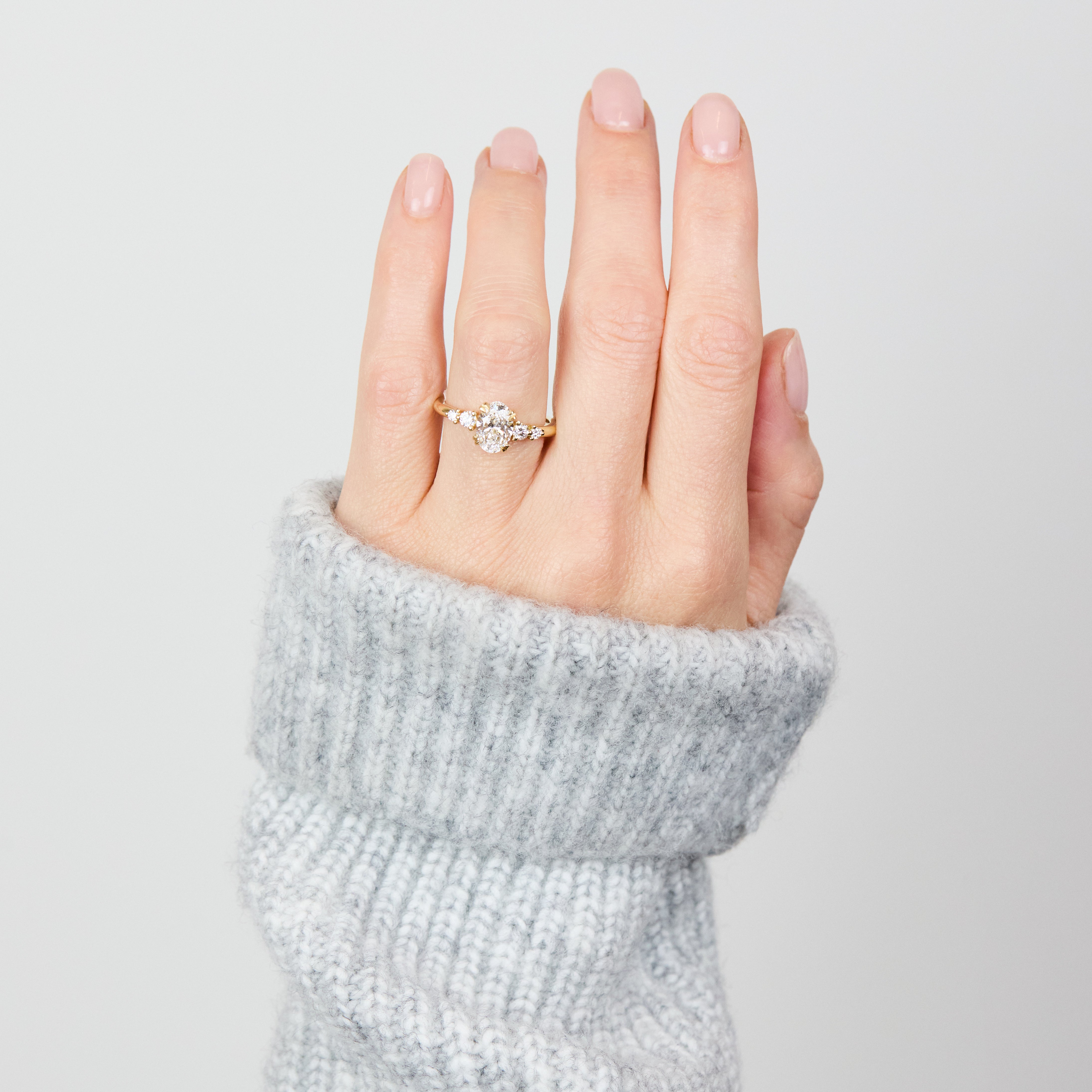 Marquise Shaped Three Stone Lab Grown Diamond Engagement Ring